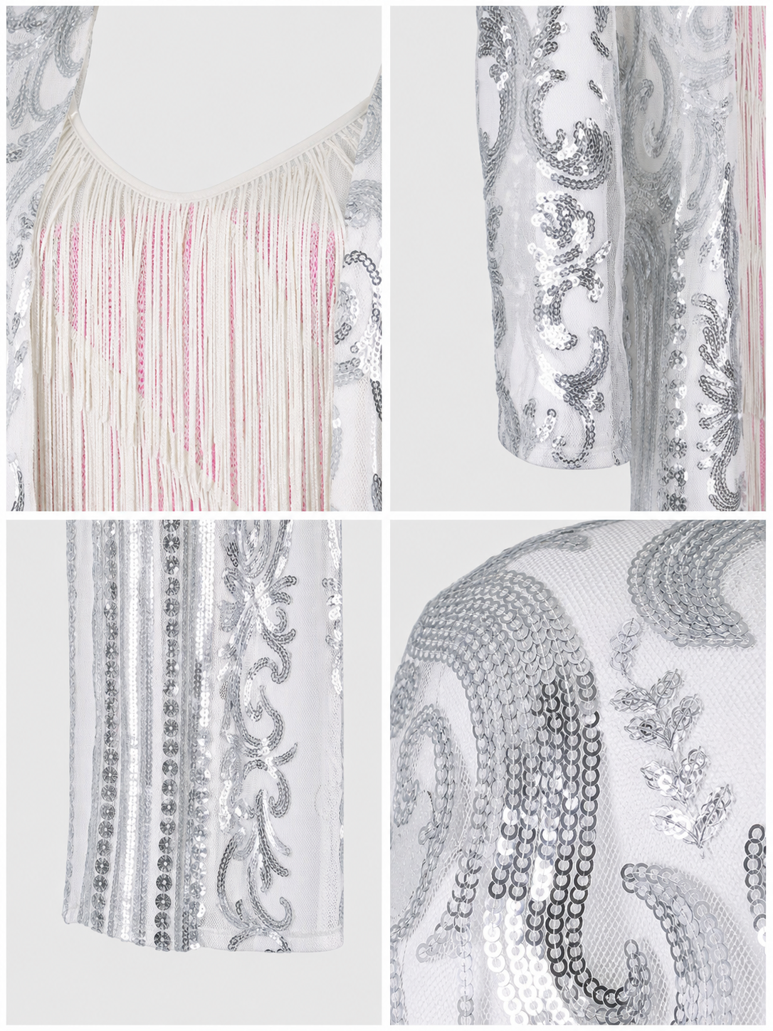 Sequin and Fringe Cardigan with Stand Collar