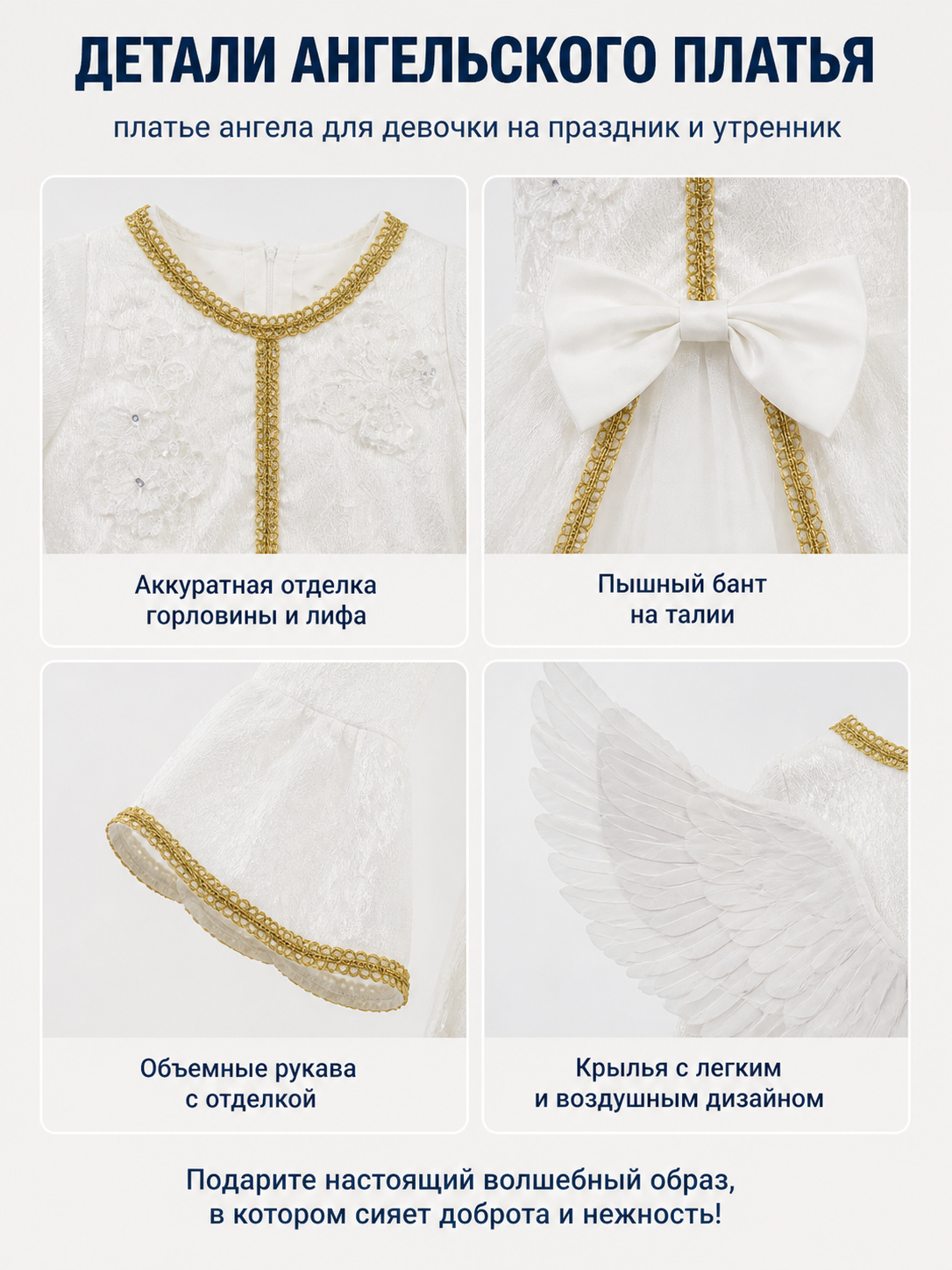 Angel Costume Dress with Wings and Halo detail view