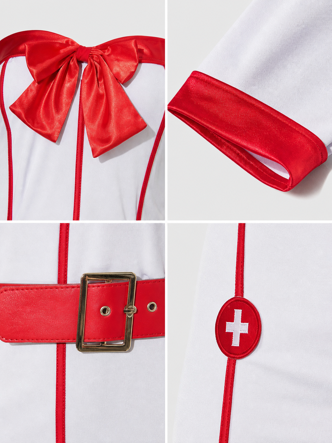 White-and-Red Nurse Costume with Bow and Belt