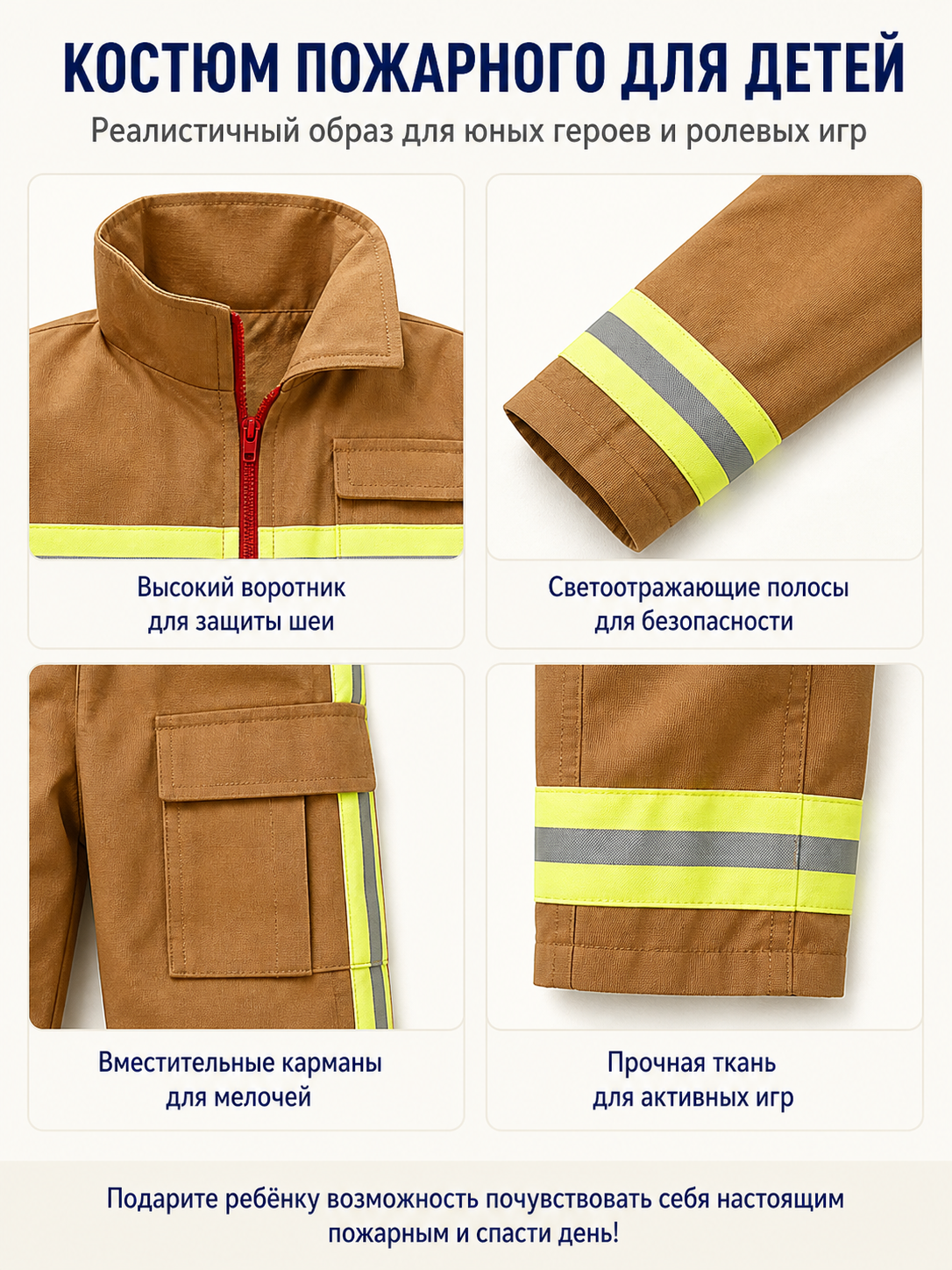 Children’s Firefighter Costume with Reflective Stripes