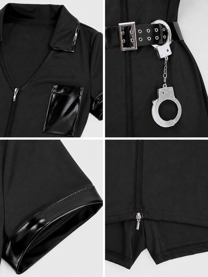 Police costume with belt and “Police” lettering for cosplay