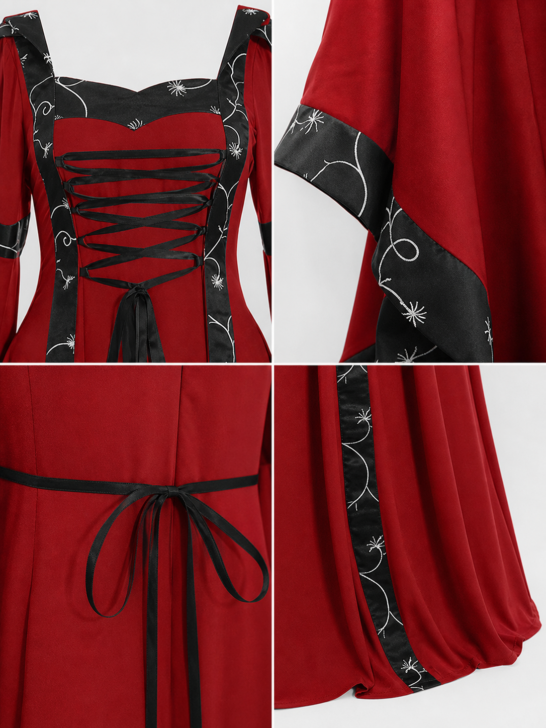 Gothic Medieval Hooded Lace-Up Dress