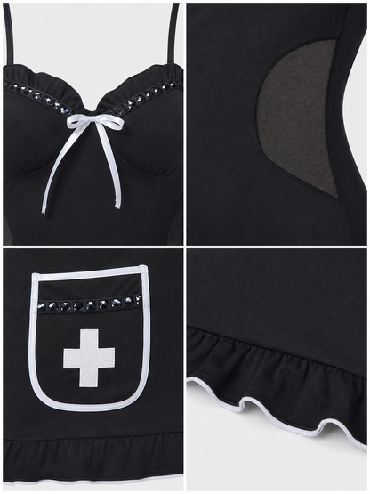 Medical Uniform: Black Dress with White Trim