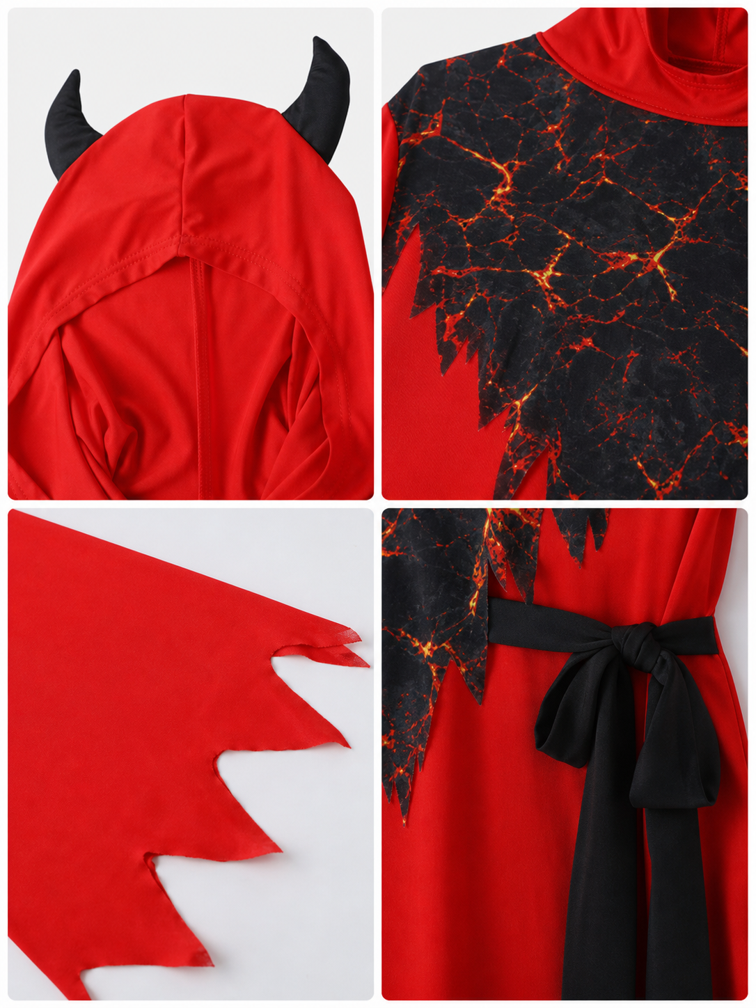 Hooded Devil Costume with Belt and Ragged Hem