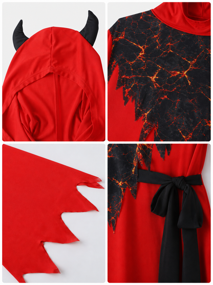 Hooded Devil Costume with Belt and Ragged Hem