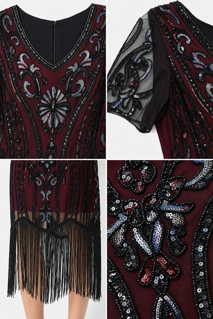 1920s-Style Evening Dress with Fringe and Sequins