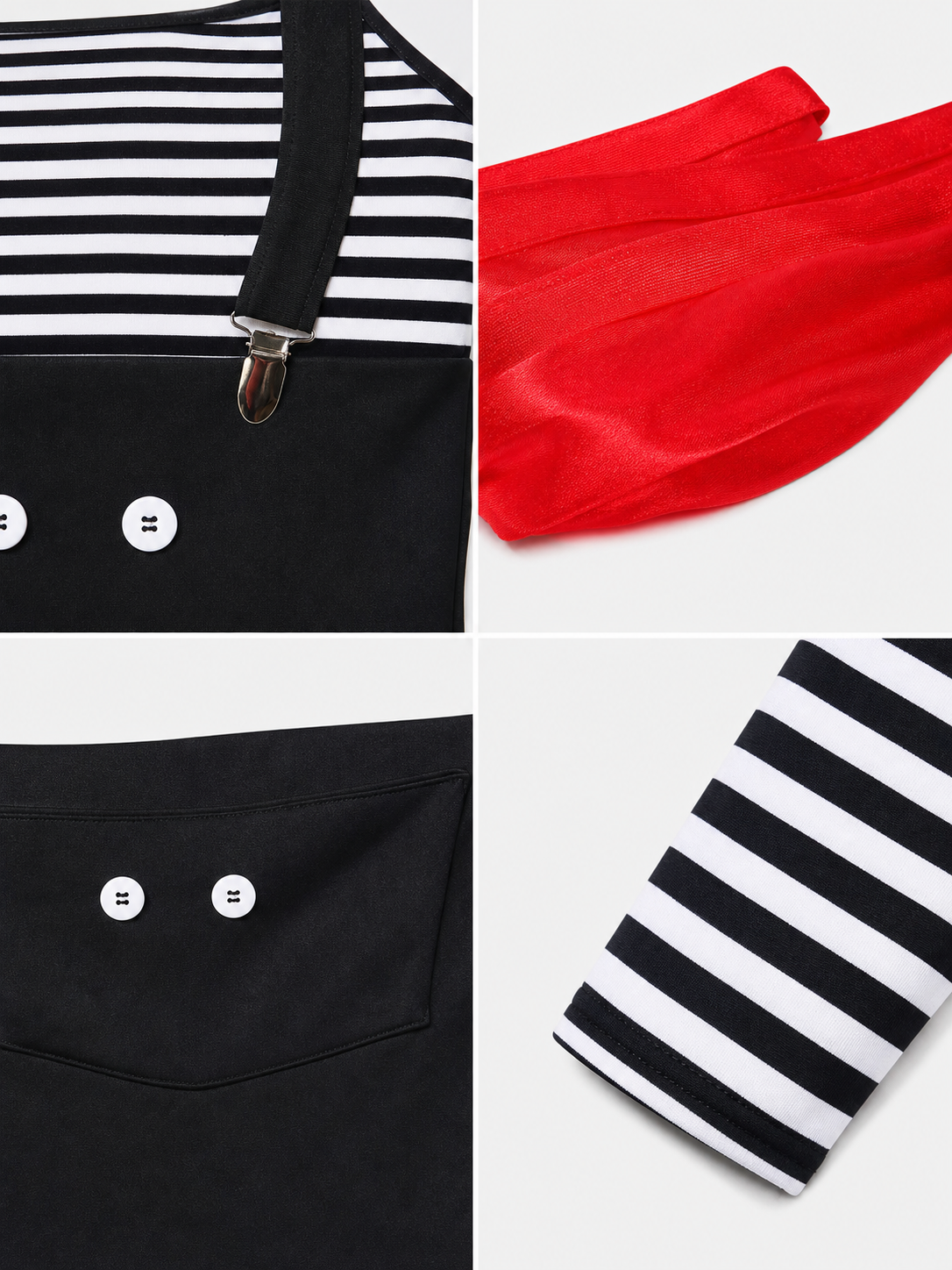 Mime Costume for Cosplay, Striped Set with Hat