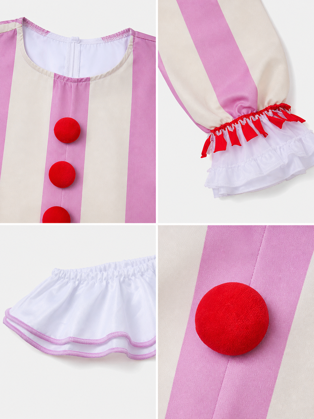 Pink-and-white striped clown costume for cosplay