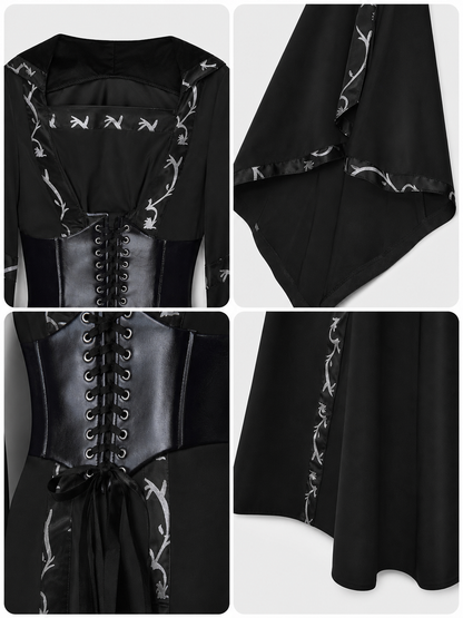 Gothic Long Hooded Dress with Lacing