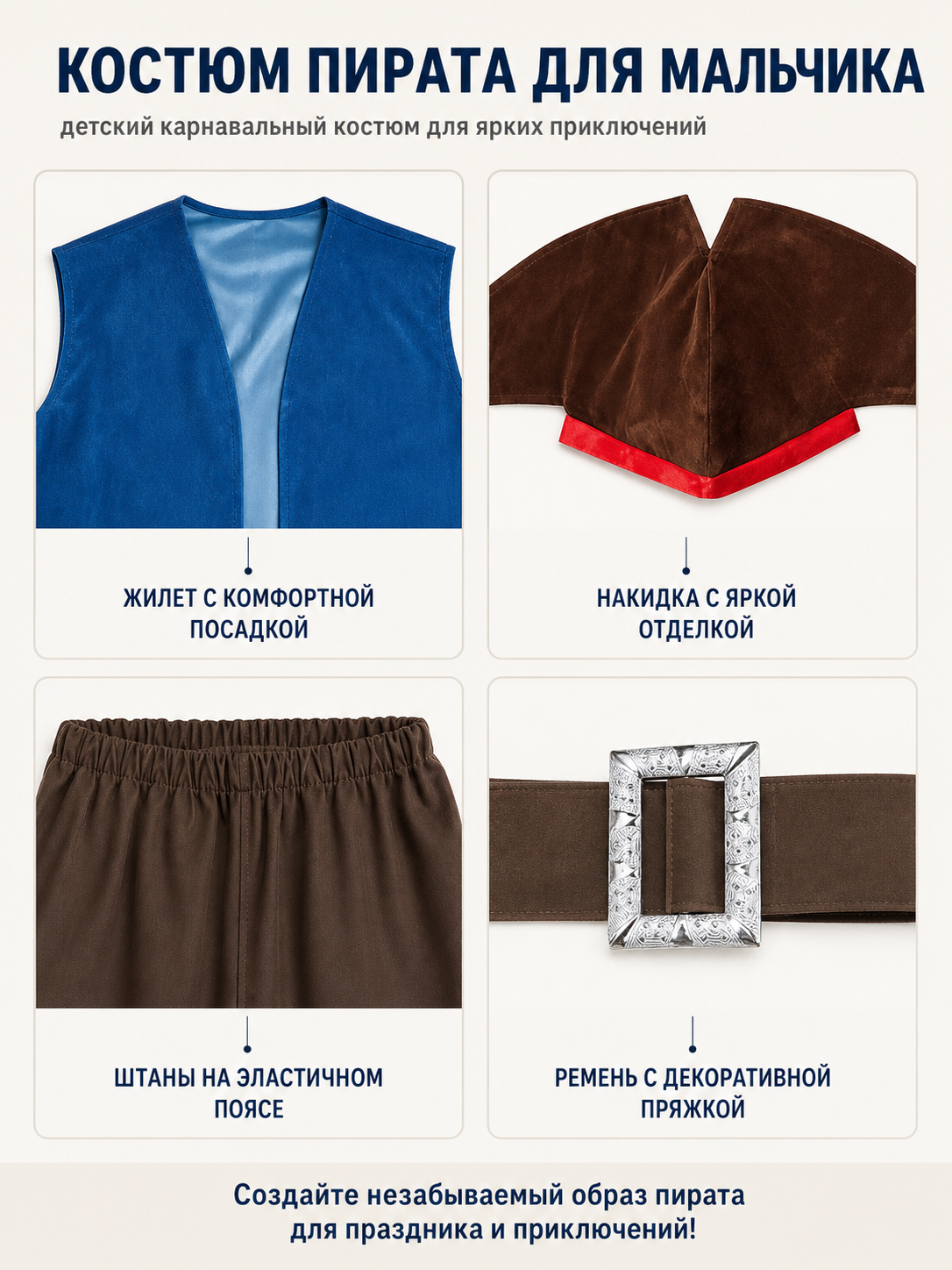 Pirate Costume with Vest, Shirt, and Accessories detail view
