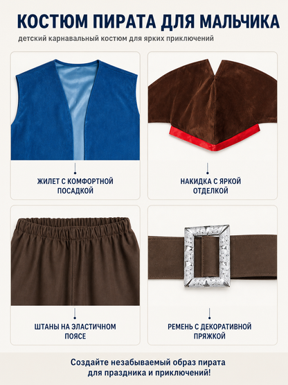 Pirate Costume with Vest, Shirt, and Accessories detail view