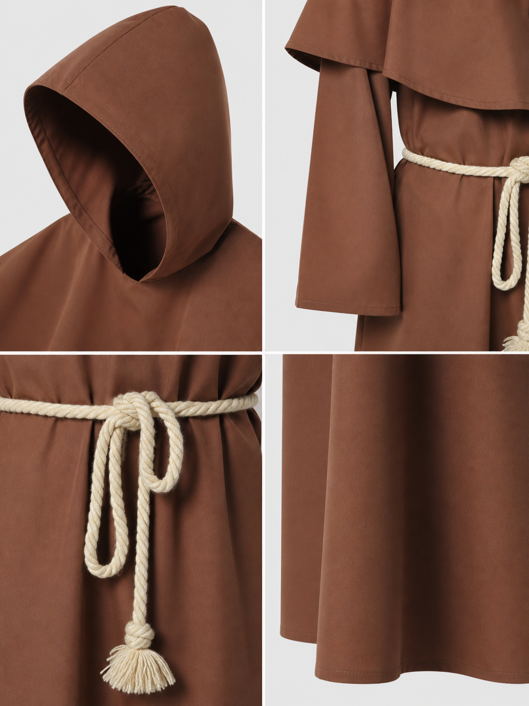 Brown hooded costume with cross
