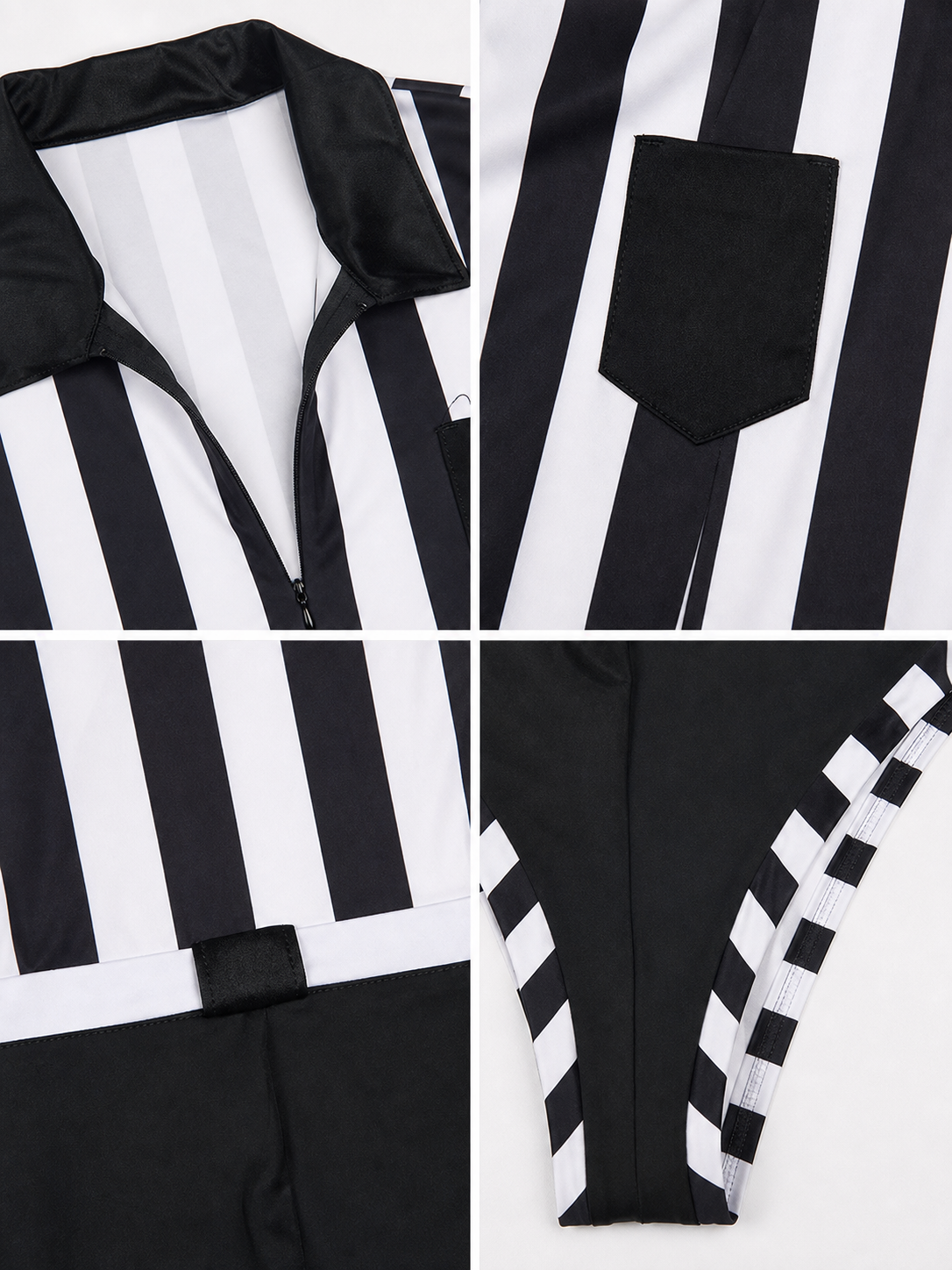 Striped Referee Jumpsuit with Deep V-Neck