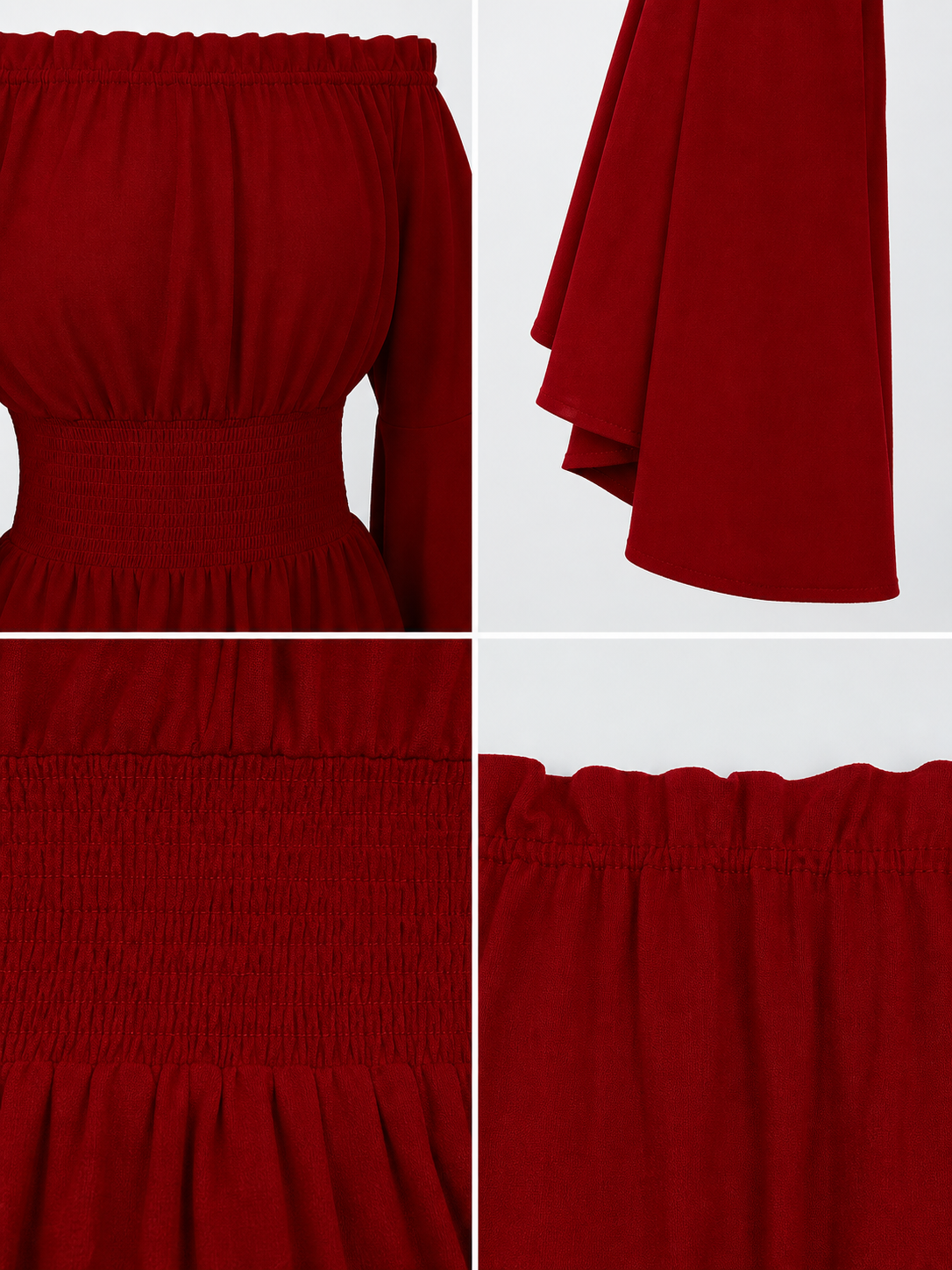 Long-Sleeve Peplum Blouse, Deep Red