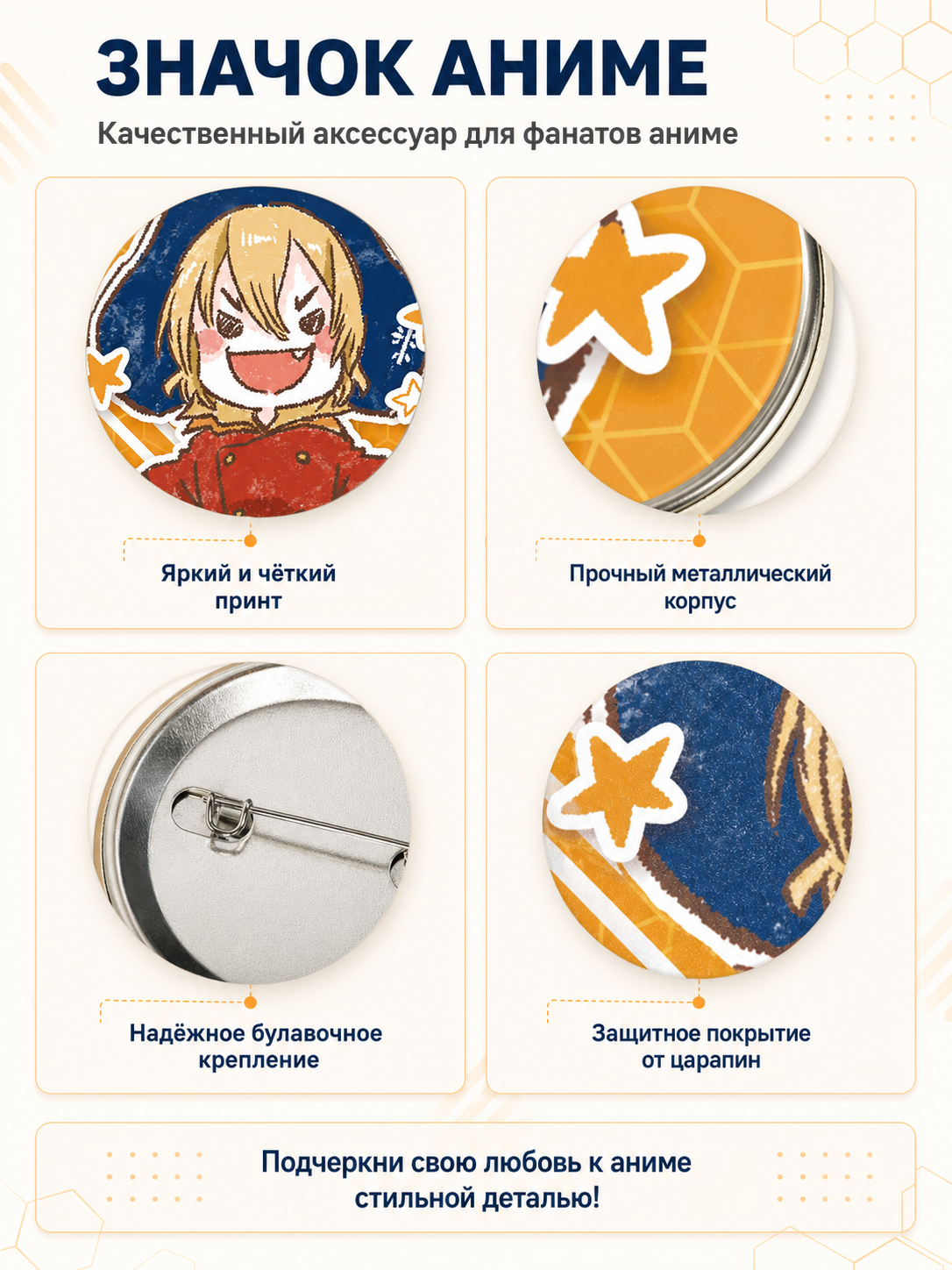 58 mm Round Anime Pin with Character for Cosplay detail view