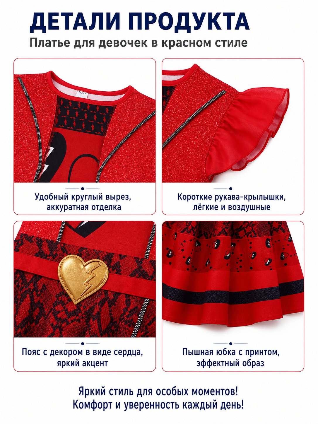 Children's Red Queen Costume Dress for Halloween detail view