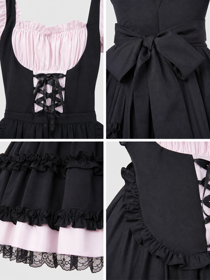 Lolita-Style Uniform Dress, Black and Pink Costume