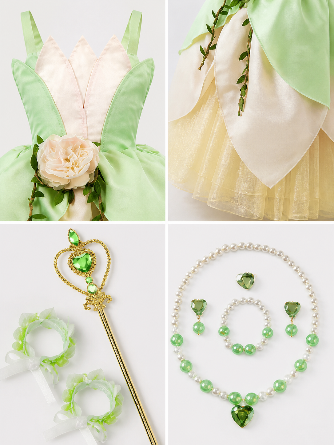 Princess Costume in Green and Cream Tones detail view