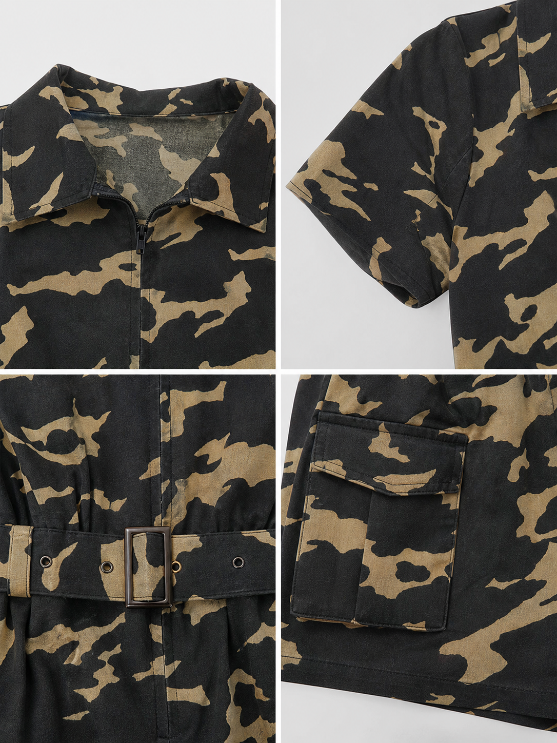 Camouflage Jumpsuit Costume with Cap and Belt