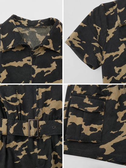 Camouflage Jumpsuit Costume with Cap and Belt
