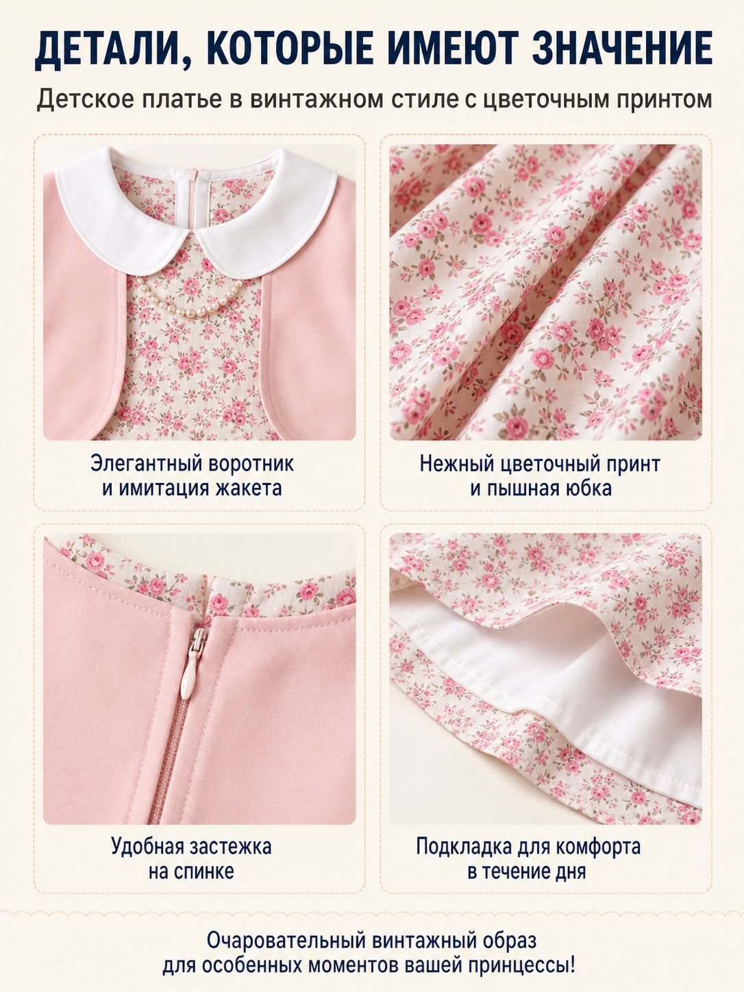 Children's carnival costume with a floral dress detail view
