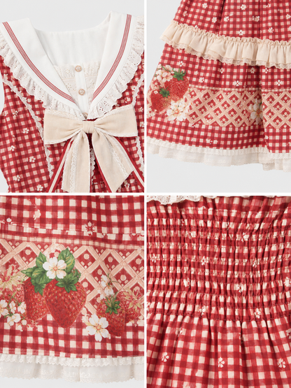 Sleeveless Strawberry Plaid Lolita Dress