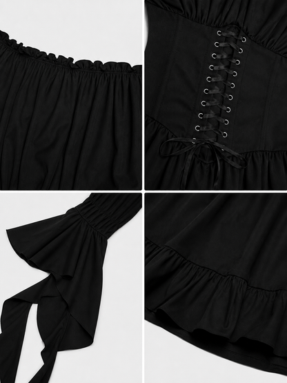 Black Gothic Maxi Dress with Corset Lacing