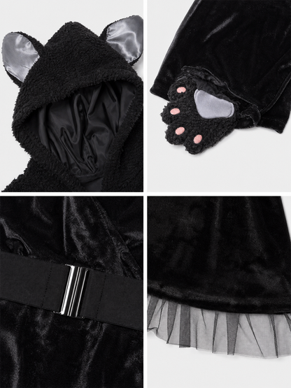 Black Cat Carnival Costume with Hood