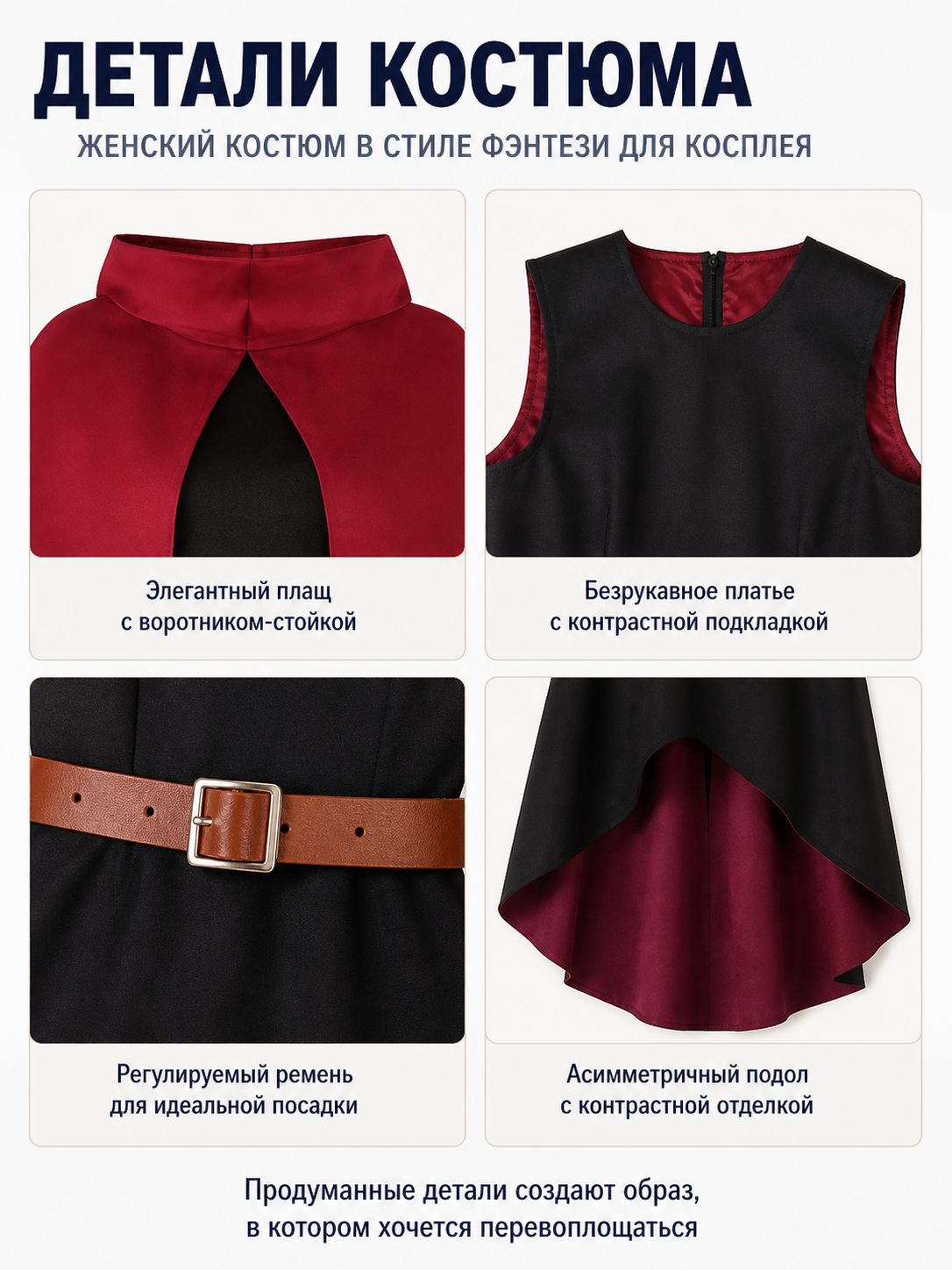 Linsha Cosplay Costume: Dress, Cape, Belt, and Gloves detail view
