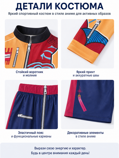 Cosplay Costume with Orange Jacket and White Top detail view