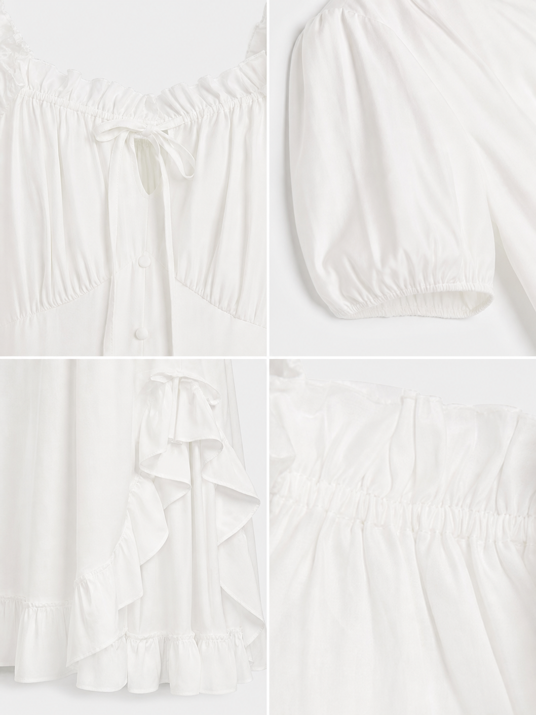 White Midi Dress with a Corset-Style Bodice and Ruffles