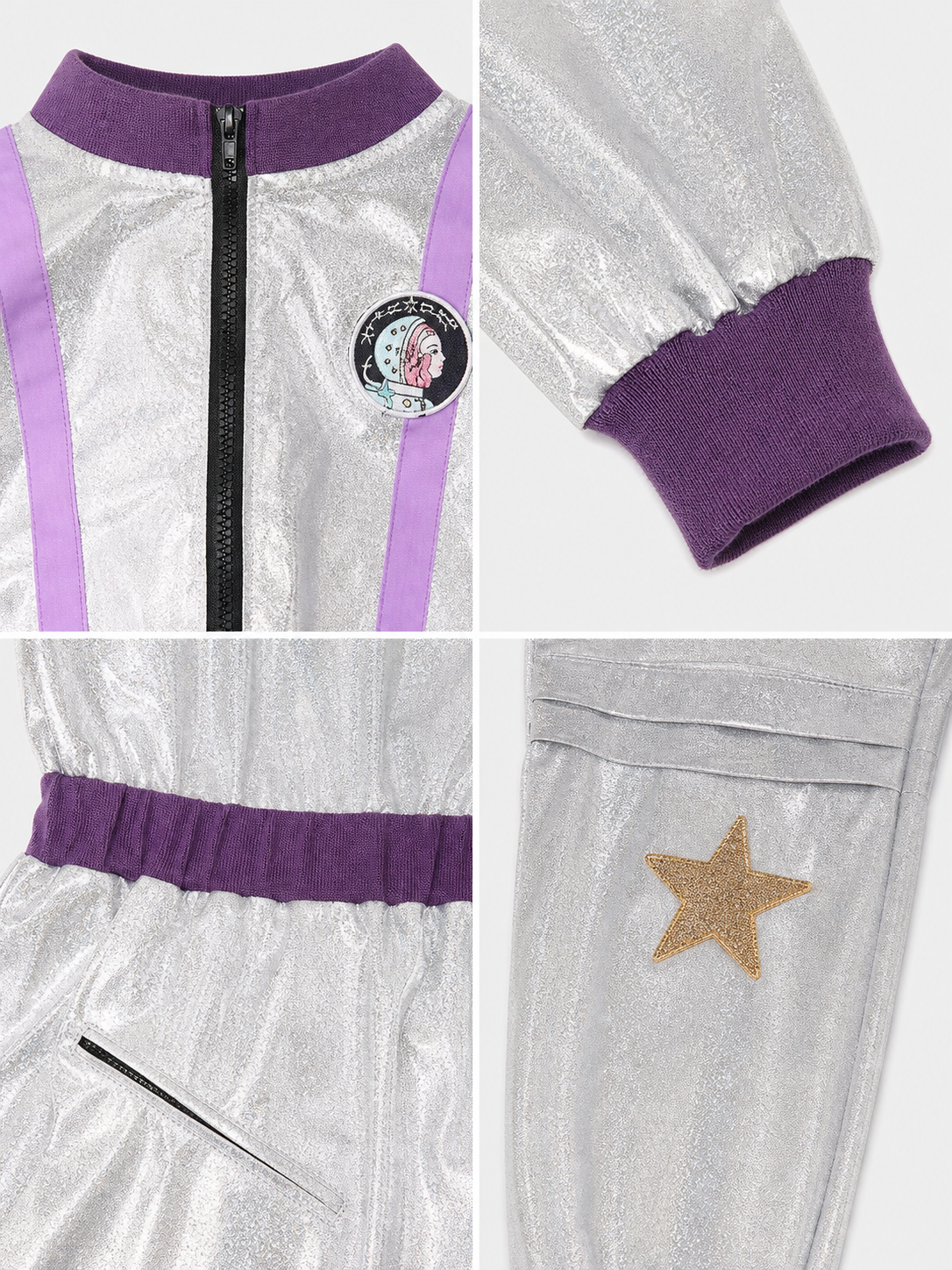 Silver Astronaut Jumpsuit for Halloween detail view