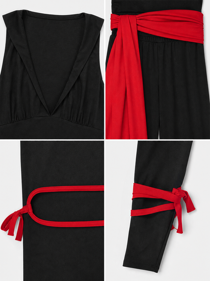 Ninja Costume with Mask and Red Belt