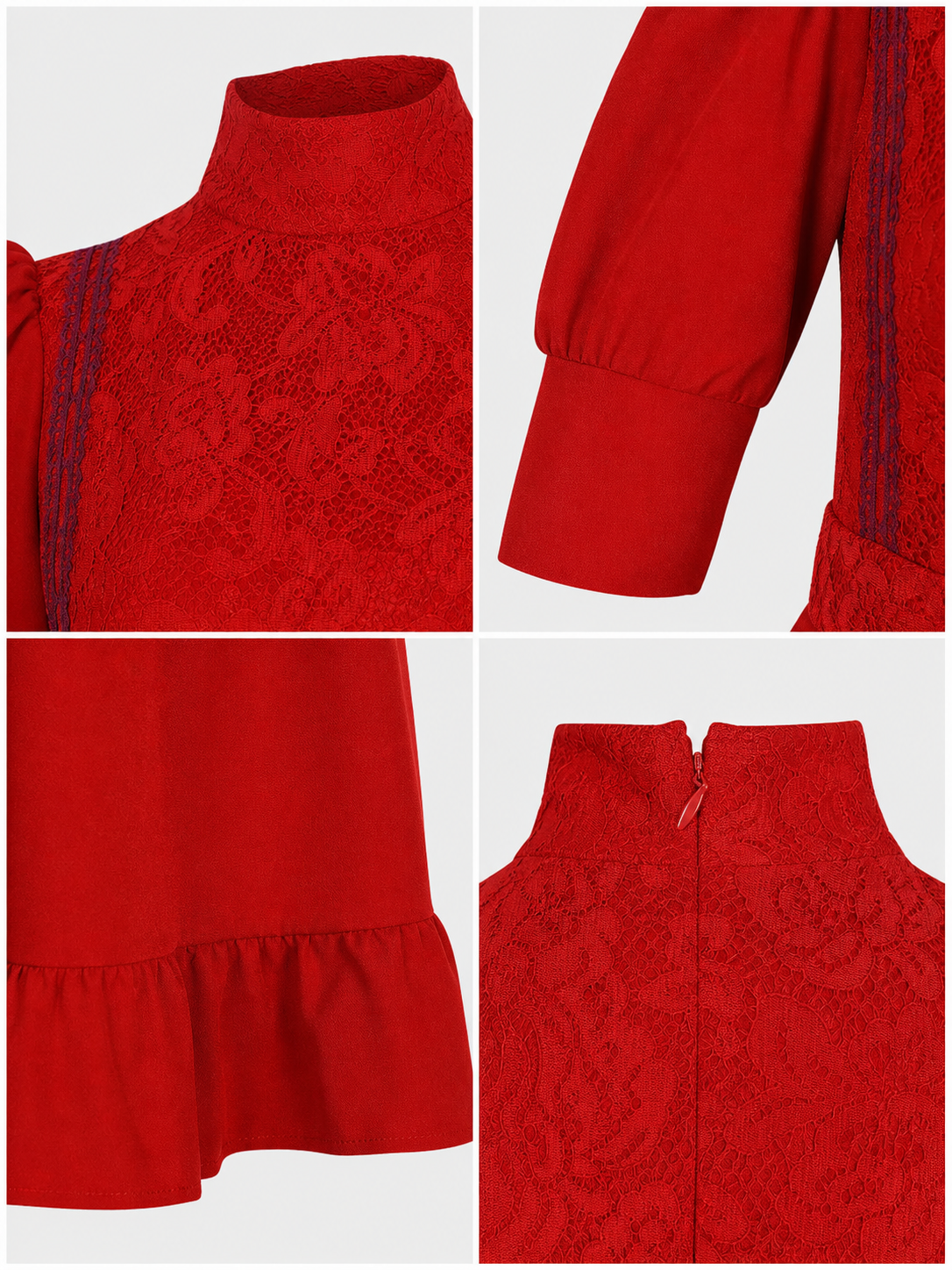 Red Pearl Cosplay Dress with High Collar