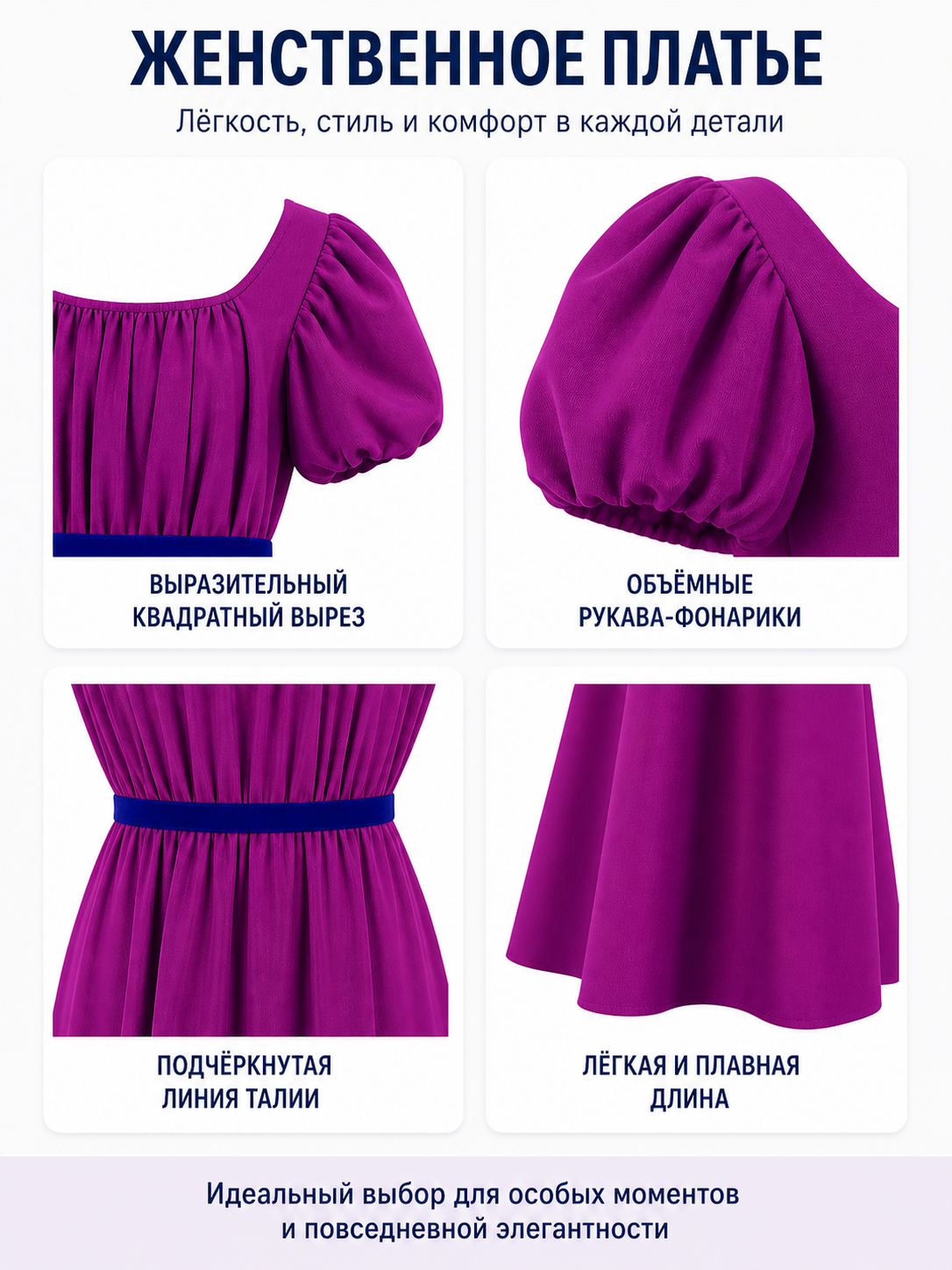 Long Fitted Dress with Puff Sleeves detail view