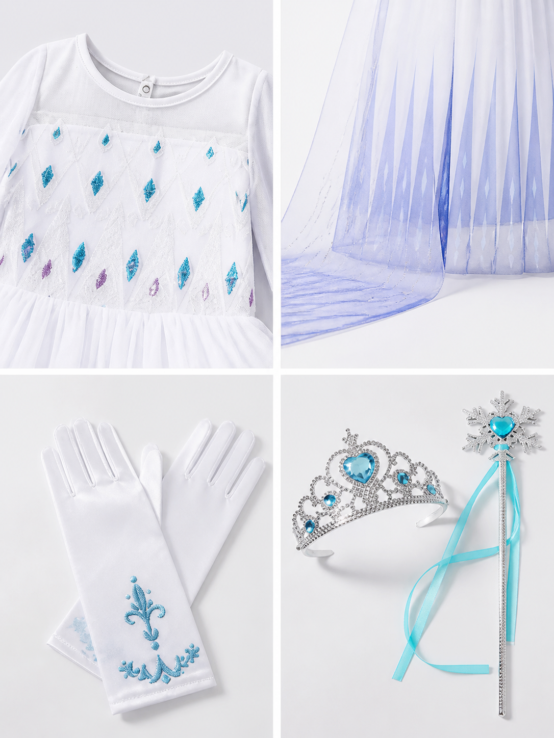 Snow Queen Costume with Crown and Wand