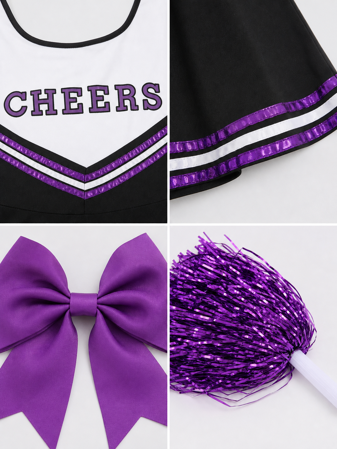 Cheerleading Costume with Dress, Bow, and Pom-Poms