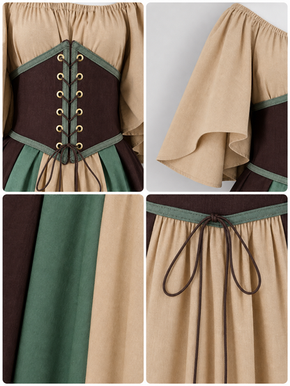 Medieval Dress with Corset Lacing and Ruffles