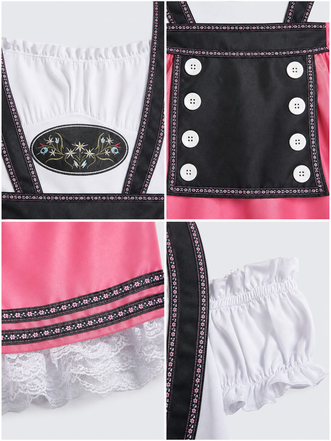 Pink costume dress in dirndl style, M–XXL