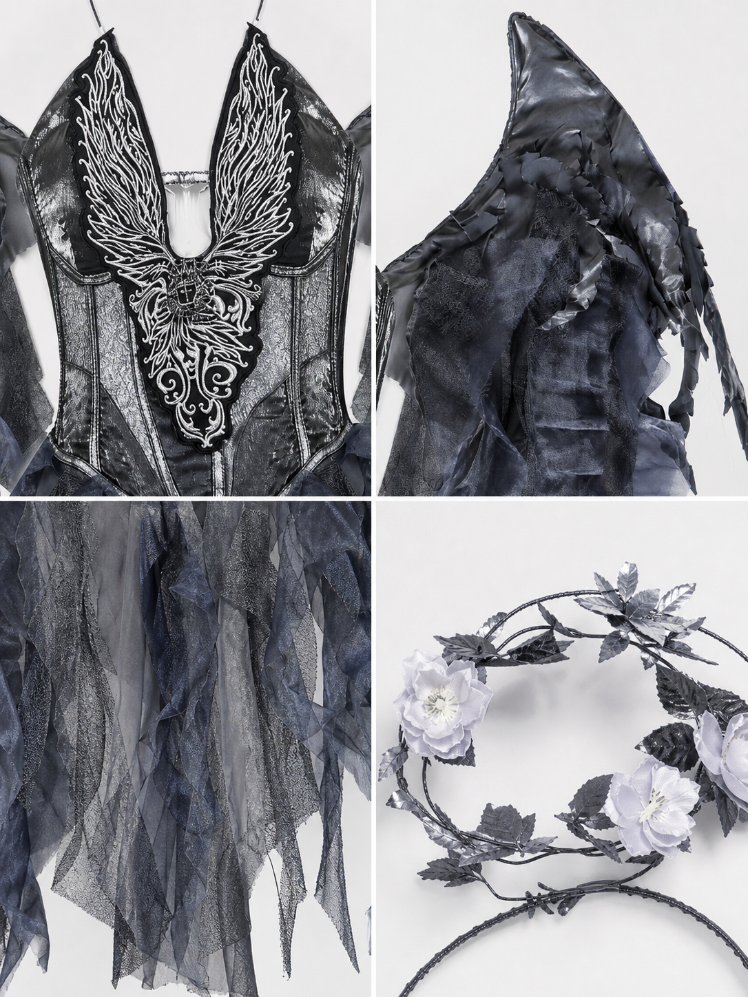 Gothic Angel Costume with Wings for Cosplay detail view