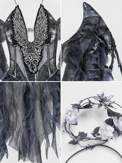 Gothic Angel Costume with Wings for Cosplay detail view