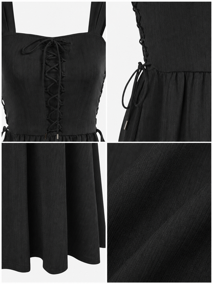 Black lace-up midi costume dress product view 22