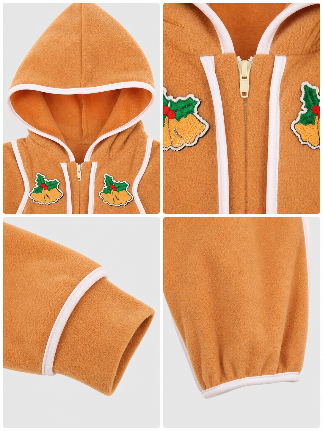 Gingerbread Jumpsuit with Hood and Zipper