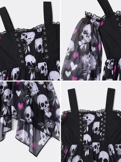 Gothic Dress with Straps and an Uneven Hem