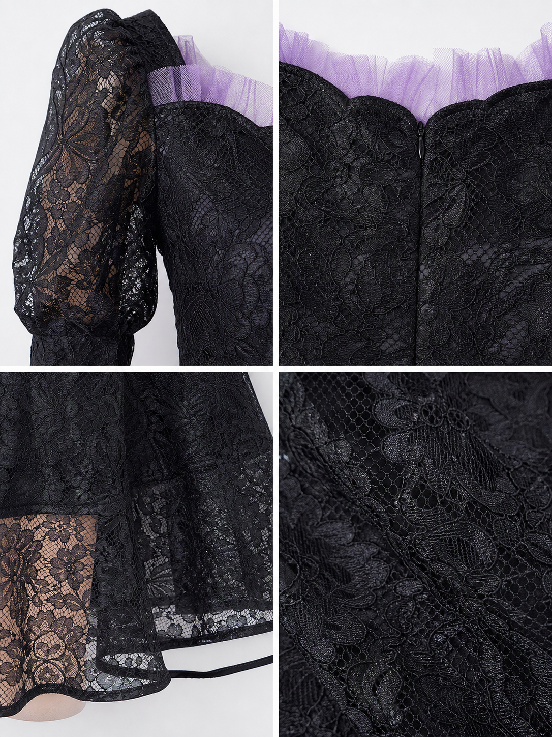 Gothic Lace Dress with Purple Trim detail view