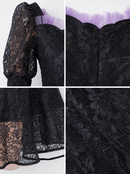 Gothic Lace Dress with Purple Trim detail view