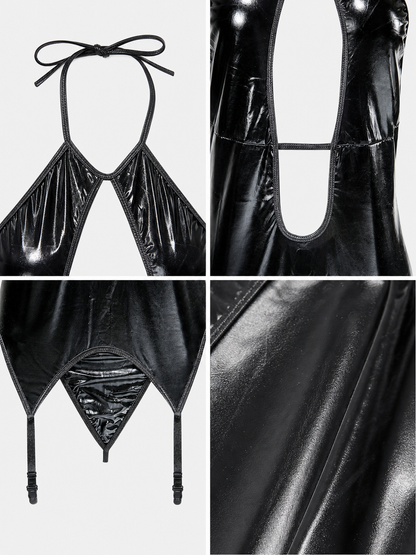Black Erotic Cutout Bodysuit with Straps