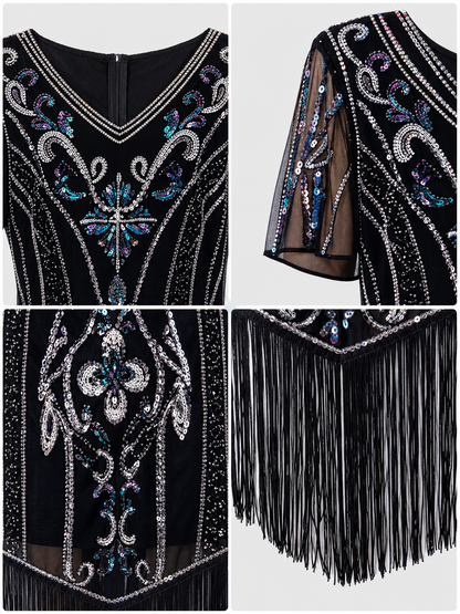 1920s-Style Sequin Dress with Fringe