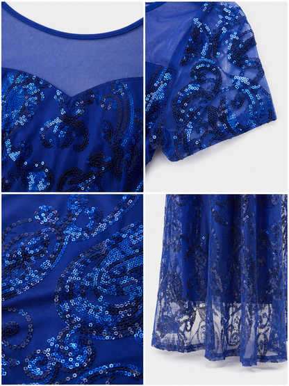 Long Evening Dress with Sequins and Pattern