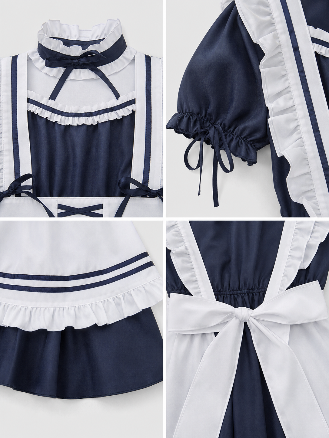 Black-and-White Maid-Style Dress with Ruffles and Bows